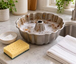 how to clean a bundt pan with stuck cake