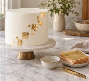 how to use gold leaf on a cake