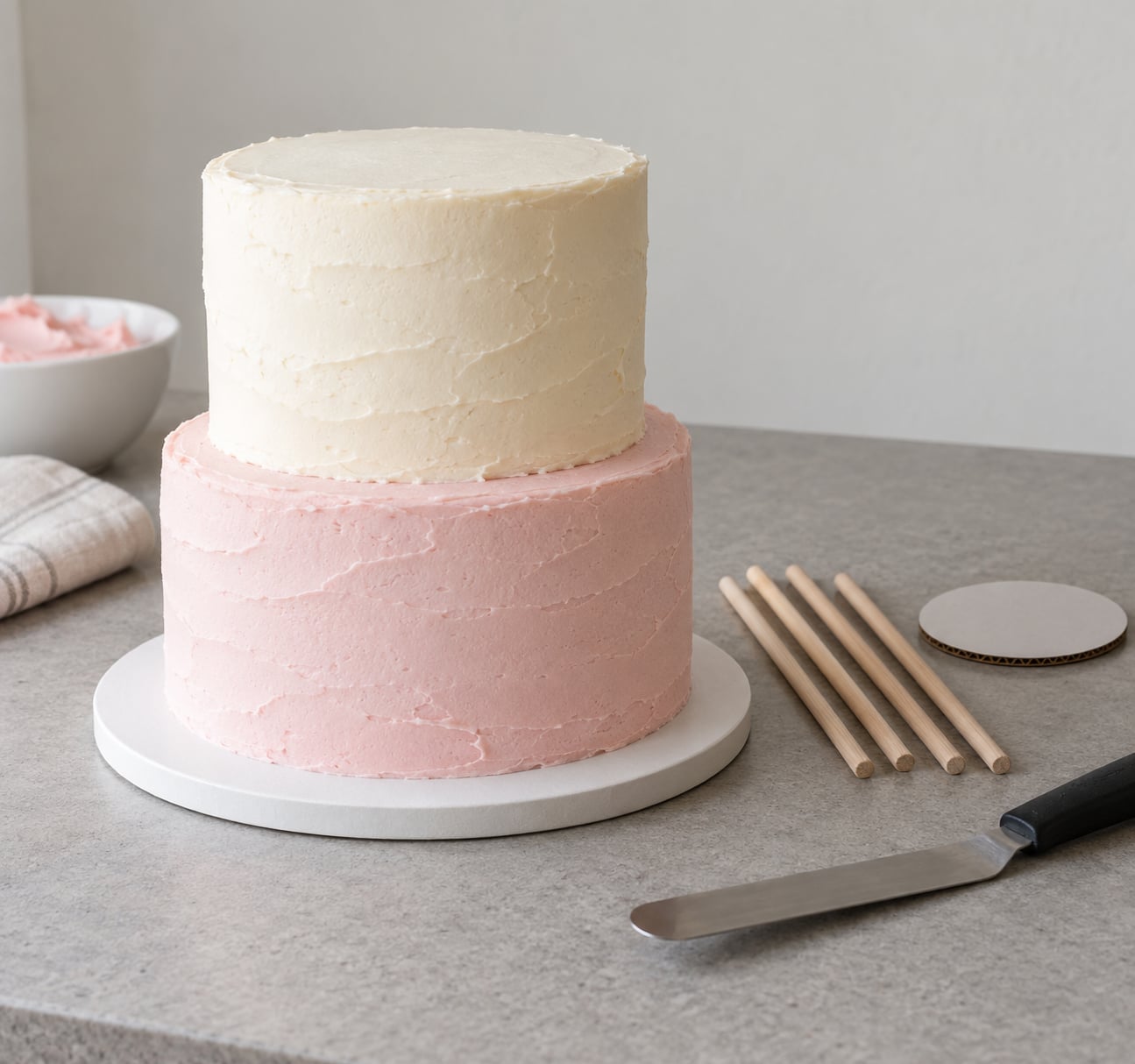 how to stack a two tier cake at home