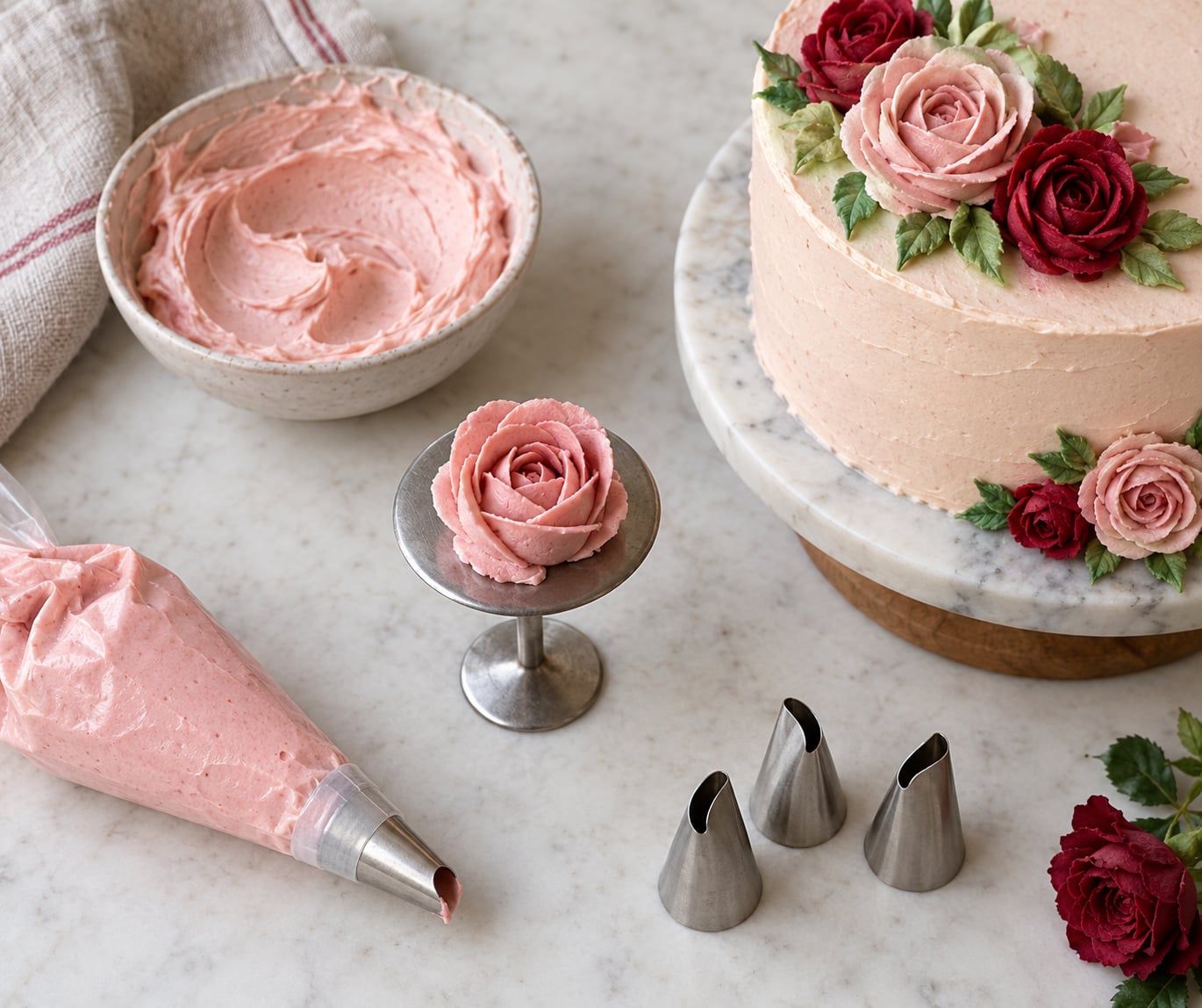 how to pipe buttercream roses for beginners