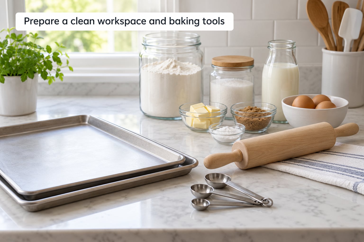 Prepare a clean workspace and baking tools