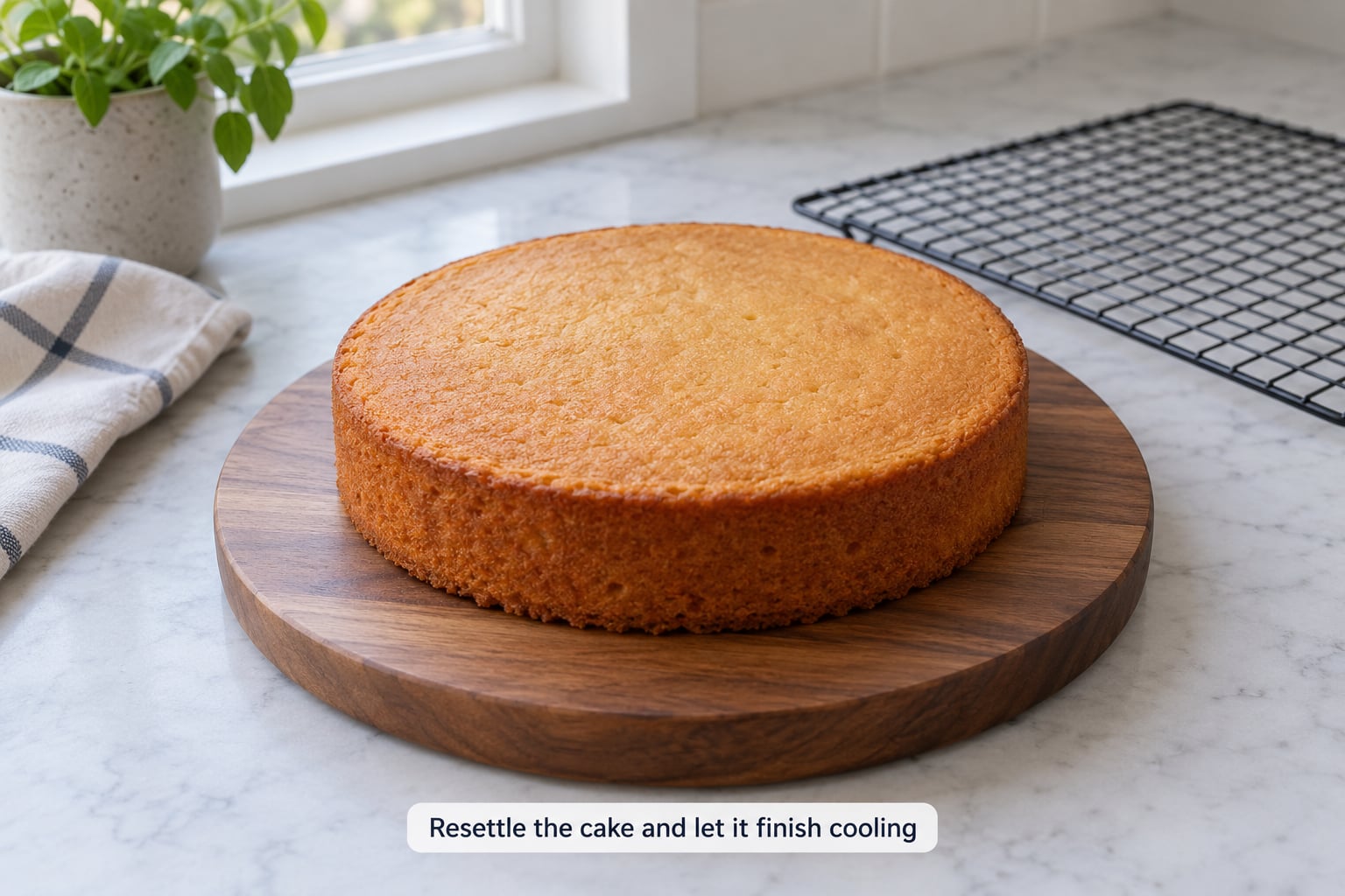 Resettle the cake and let it finish cooling