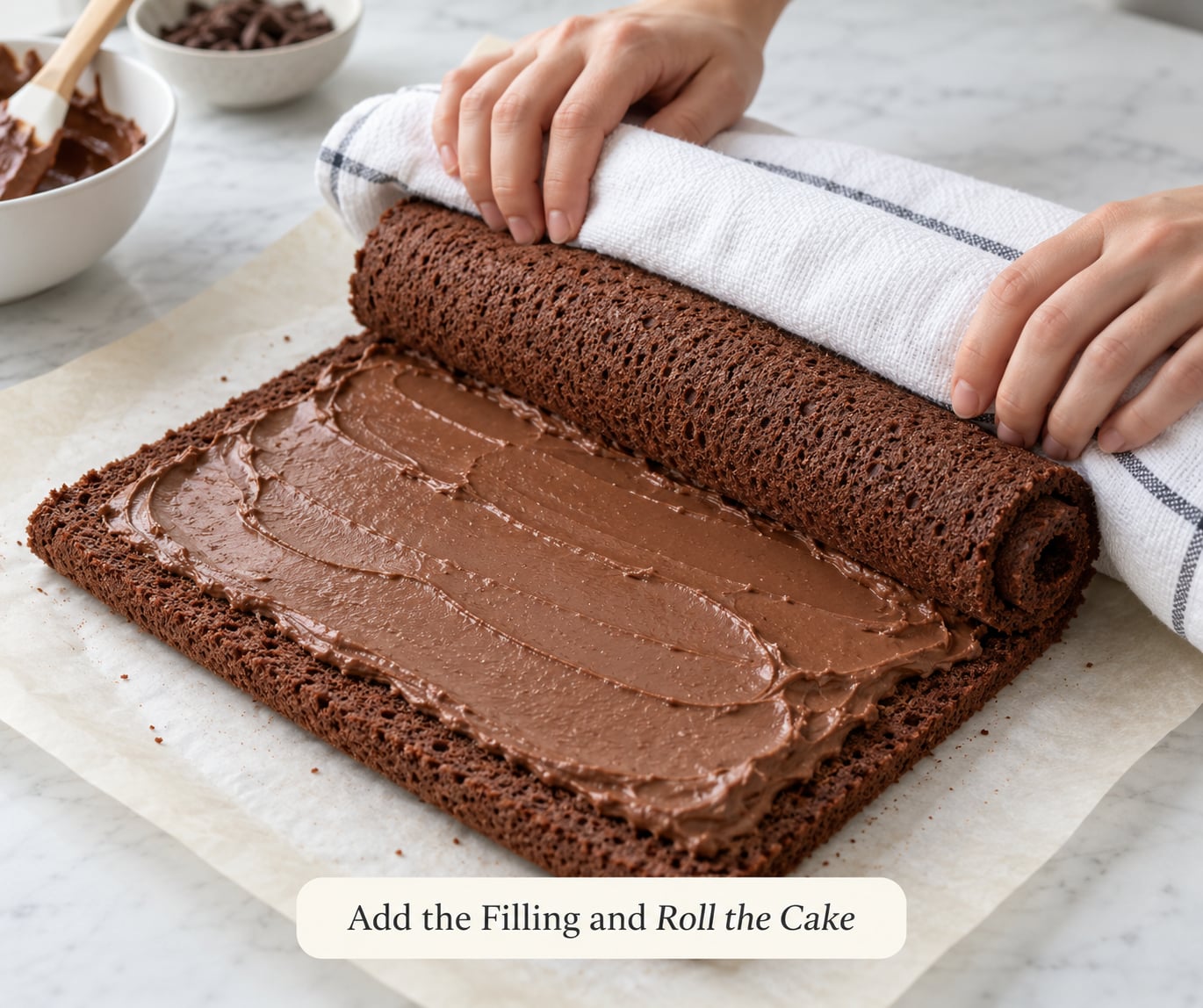 Add the Filling and Roll the Cake