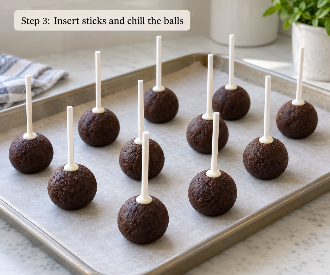 Step 3: Insert sticks and chill the balls