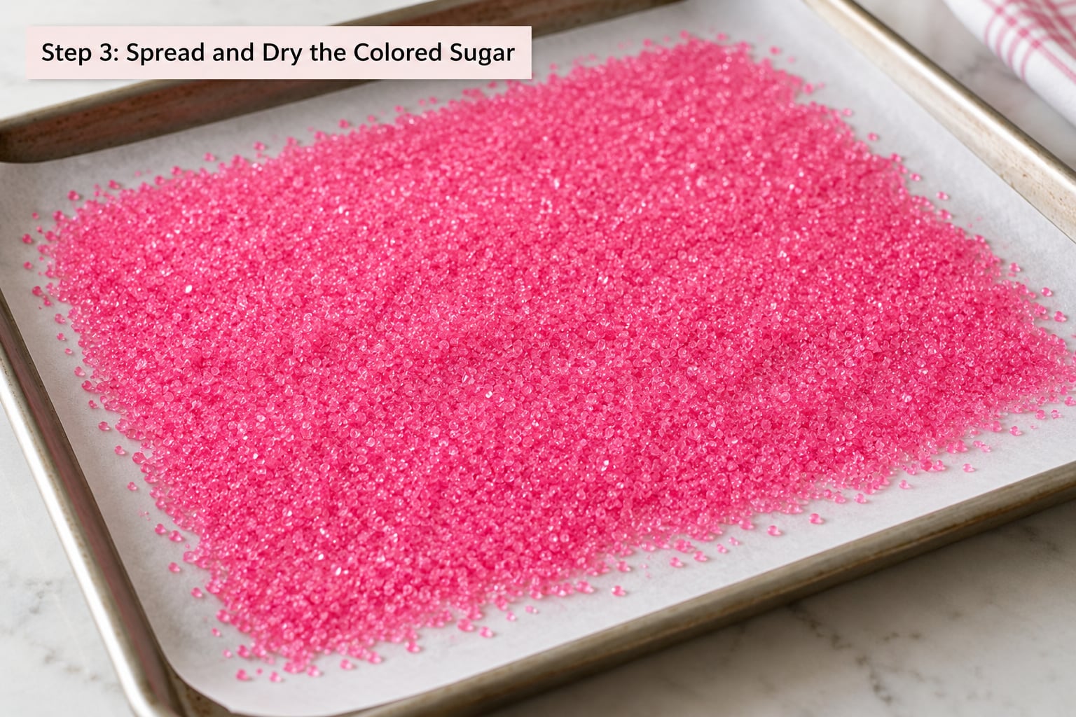 Step 3: Spread and Dry the Colored Sugar