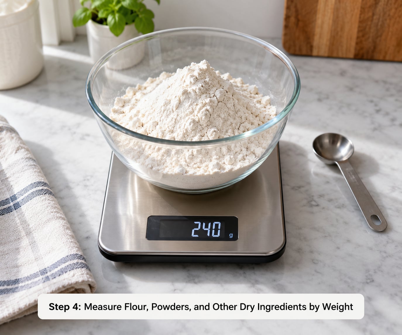 Step 4: Measure Flour, Powders, and Other Dry Ingredients by Weight